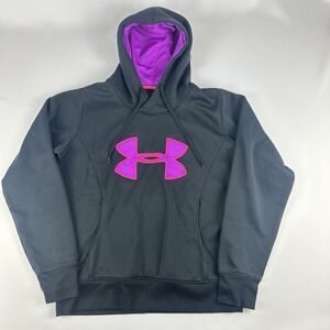 Under Armour Hoodie Womens Medium Black Purple Storm ColdGear Semi Fitted Fleece